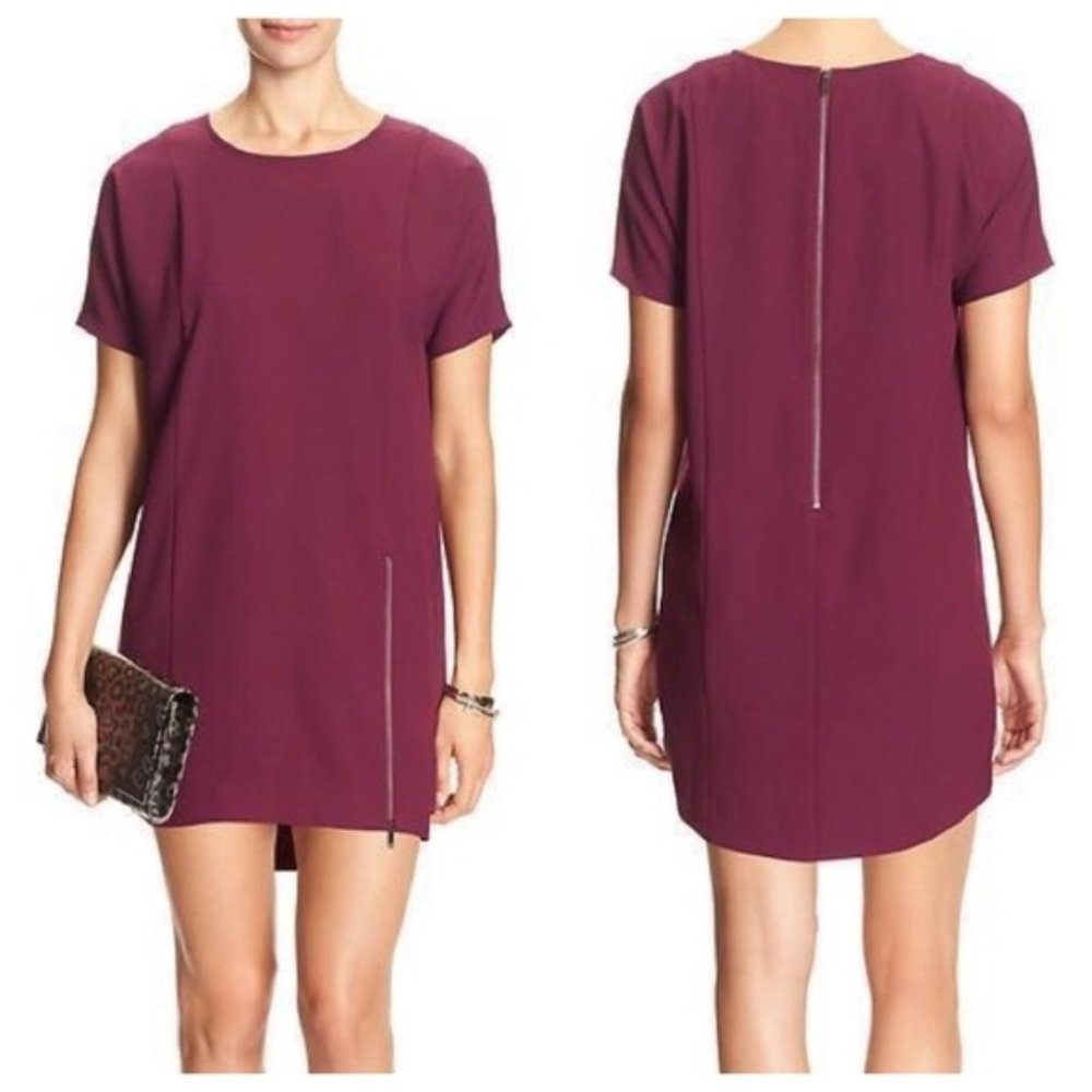 Banana Republic Burgundy Zip Front Shift Dress